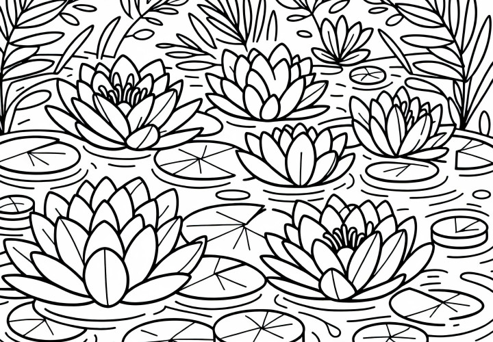 Няколко водни лилии плават на нежен - безплатна оцветявка