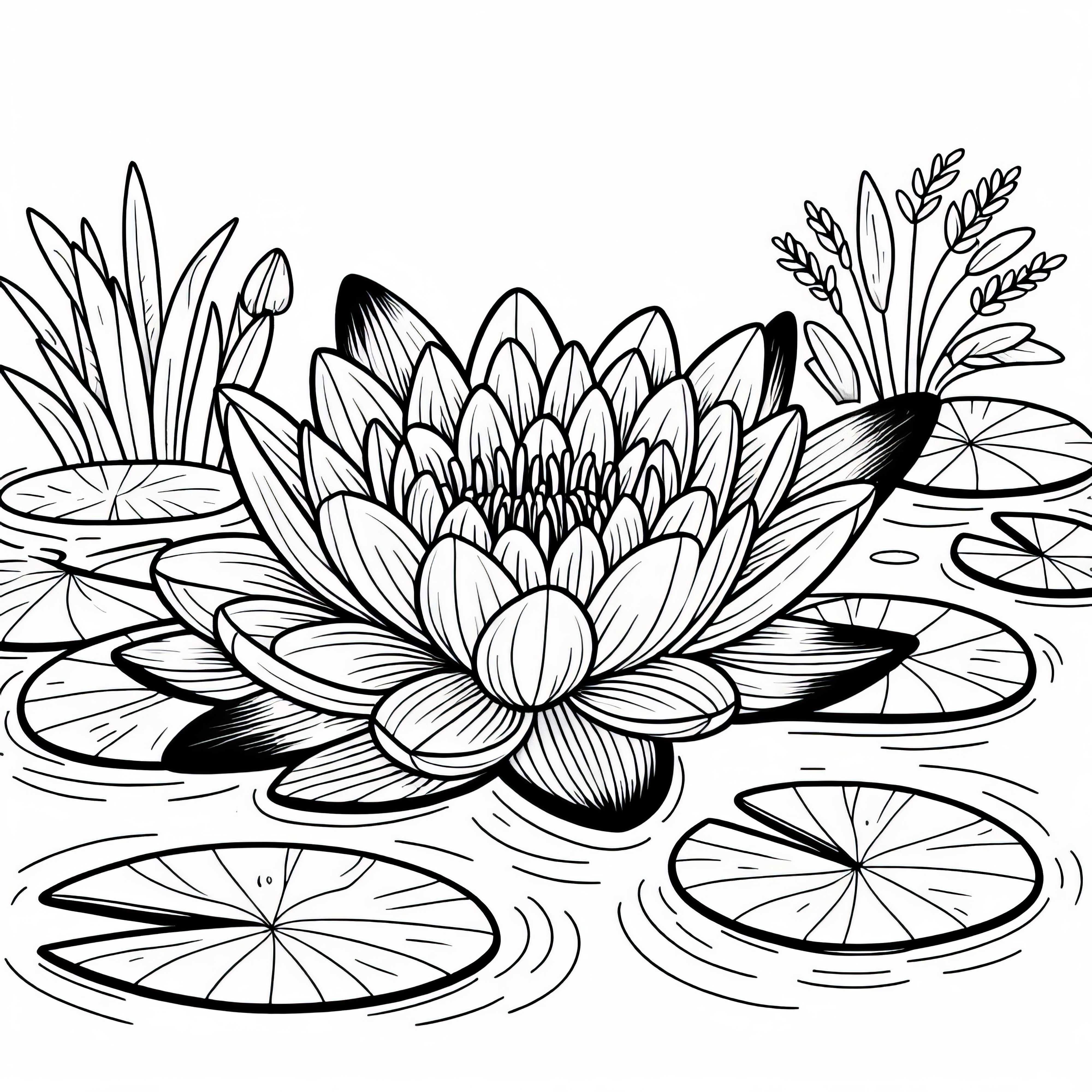 Лотосът се отваря върху градинско езерце &ndash; безплатна бланка за оцветяване