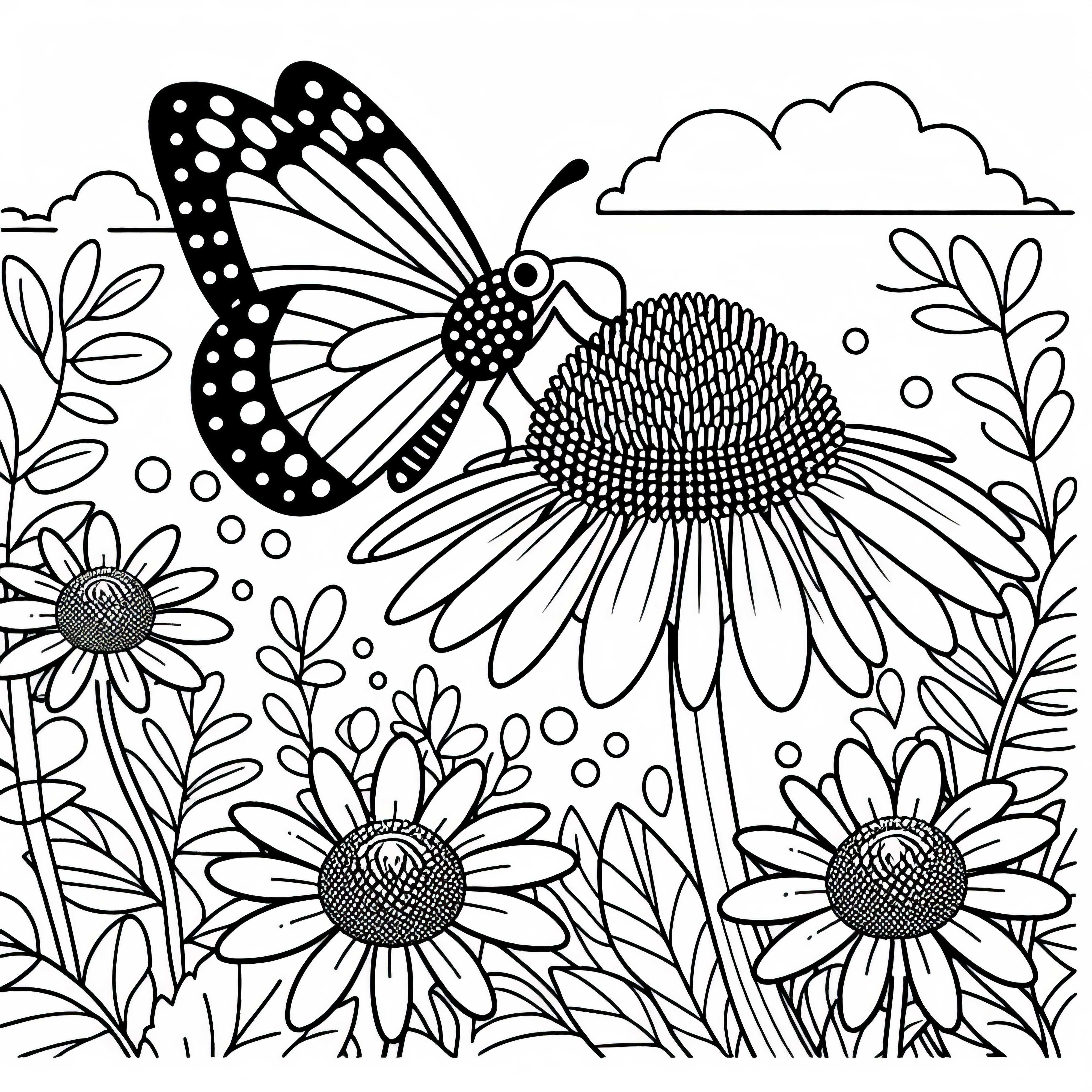 Пеперуда смуче нектар от цвете слънчоглед &ndash; безплатна оцветявка