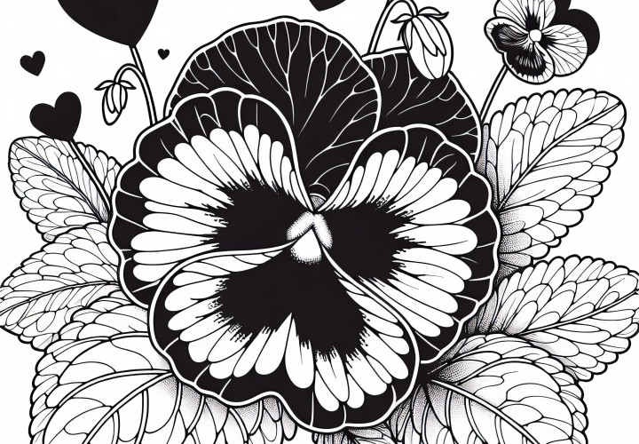 Flower blossom of pansy - Coloring page free
