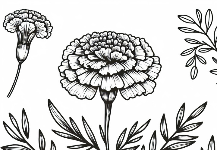 無料ダウンロード可能なマリーゴールドの塗り絵テンプレート