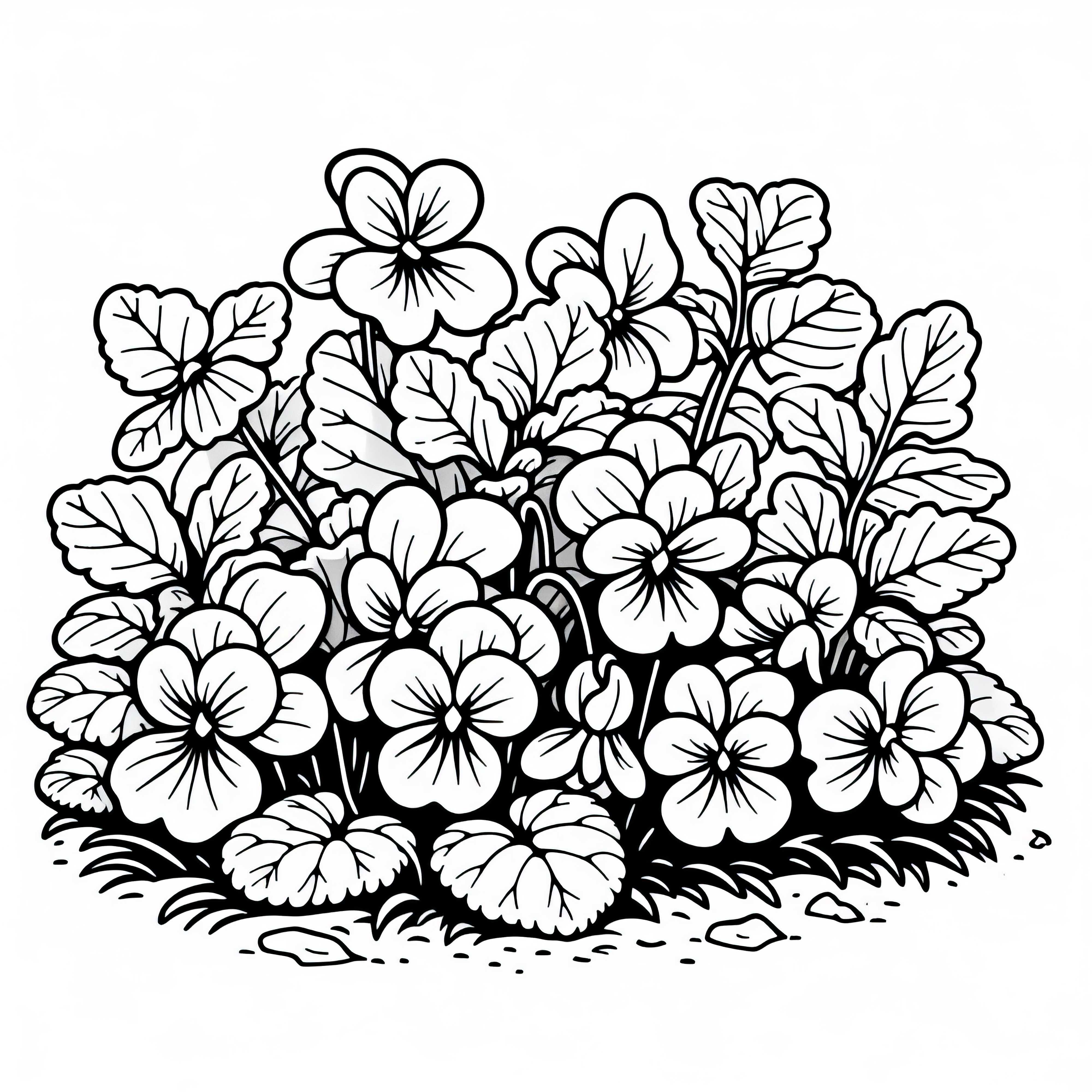 Mehrere Blumen – Veilchen Ausmalbild Gratis Herunterladen
