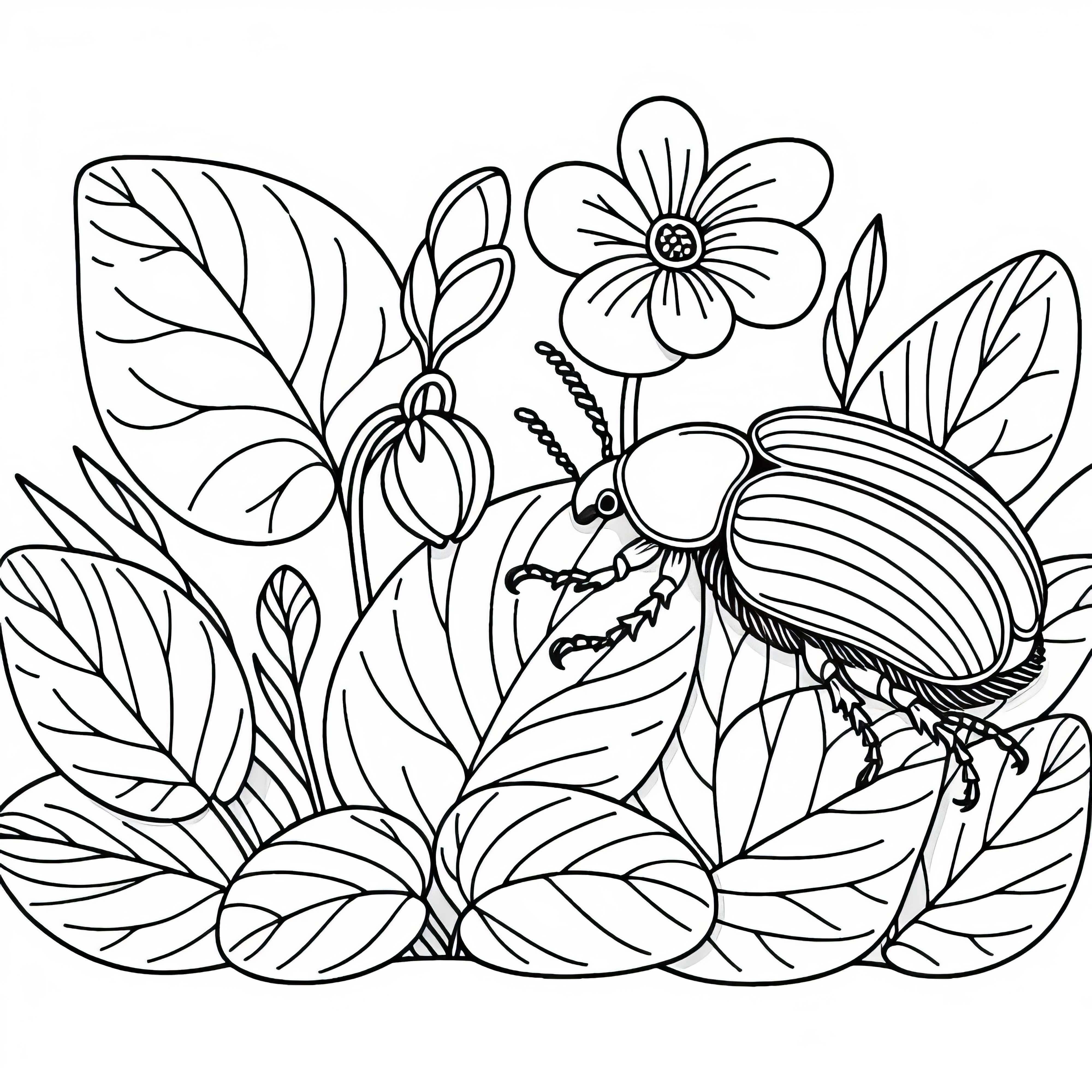 Käfer krabbelt über Blätter der Blume Veilchen – Malvorlage kostenlos