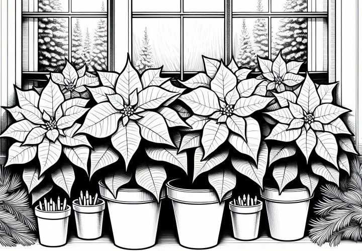 Mehrere Blumen Weihnachtssterne Malvorlage Kostenlos