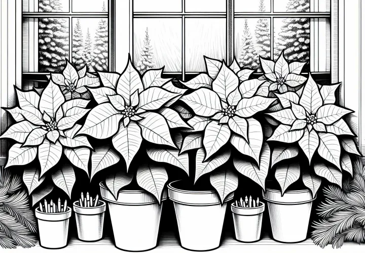 Více květin Vánoční hvězdy omalovánka zdarma