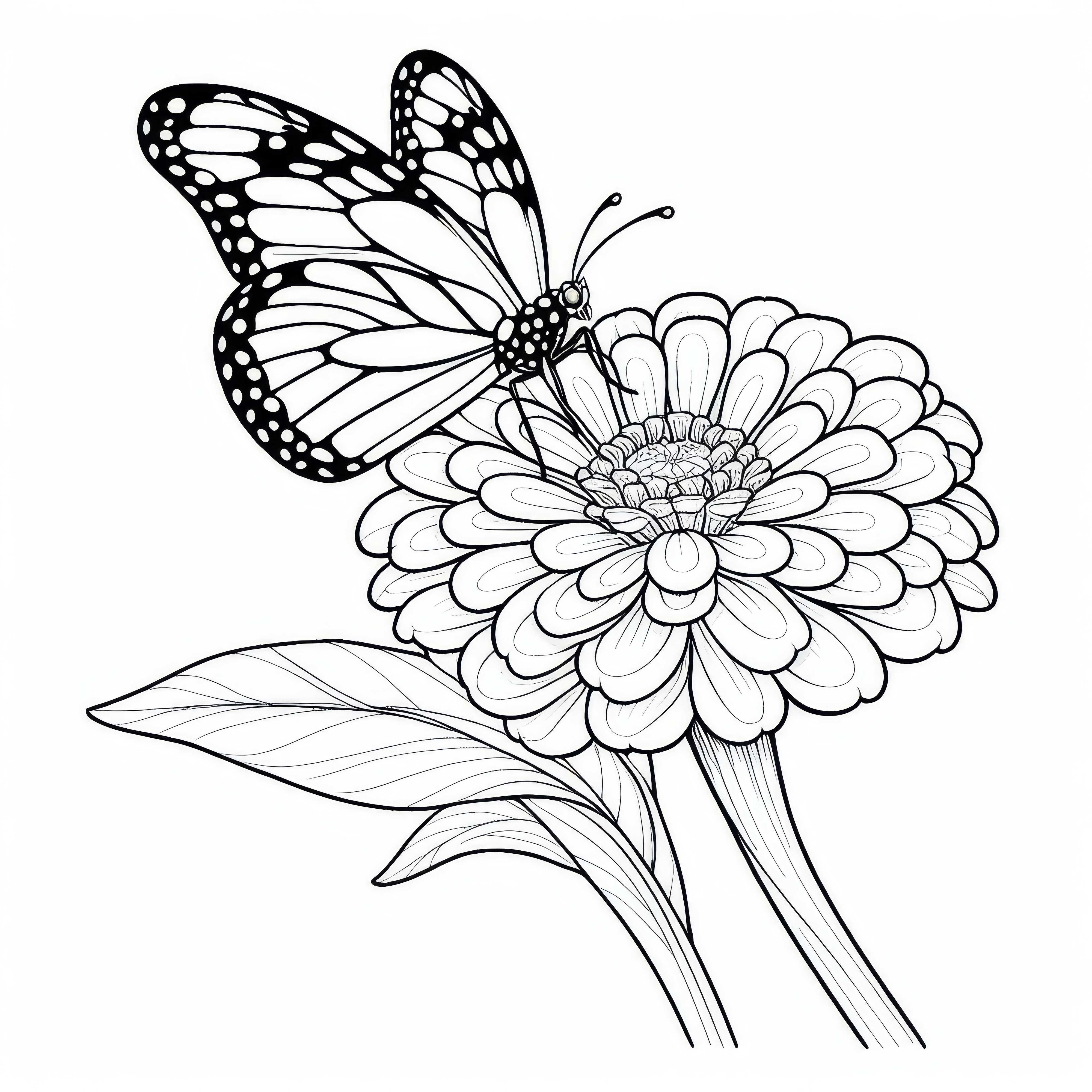Butterfly sits on Zinnia flower coloring page free