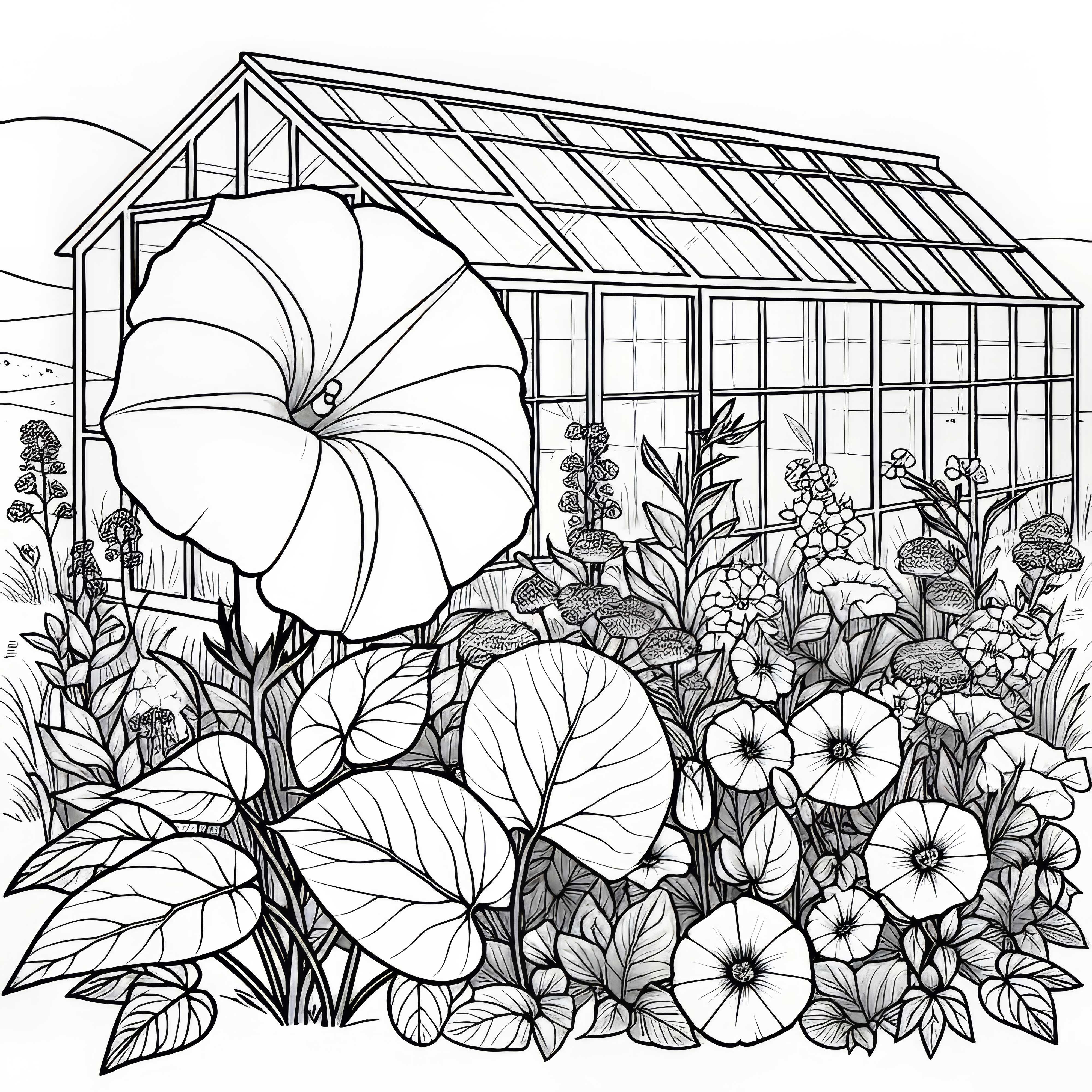 Zinnia flower grows near a greenhouse as a coloring page free