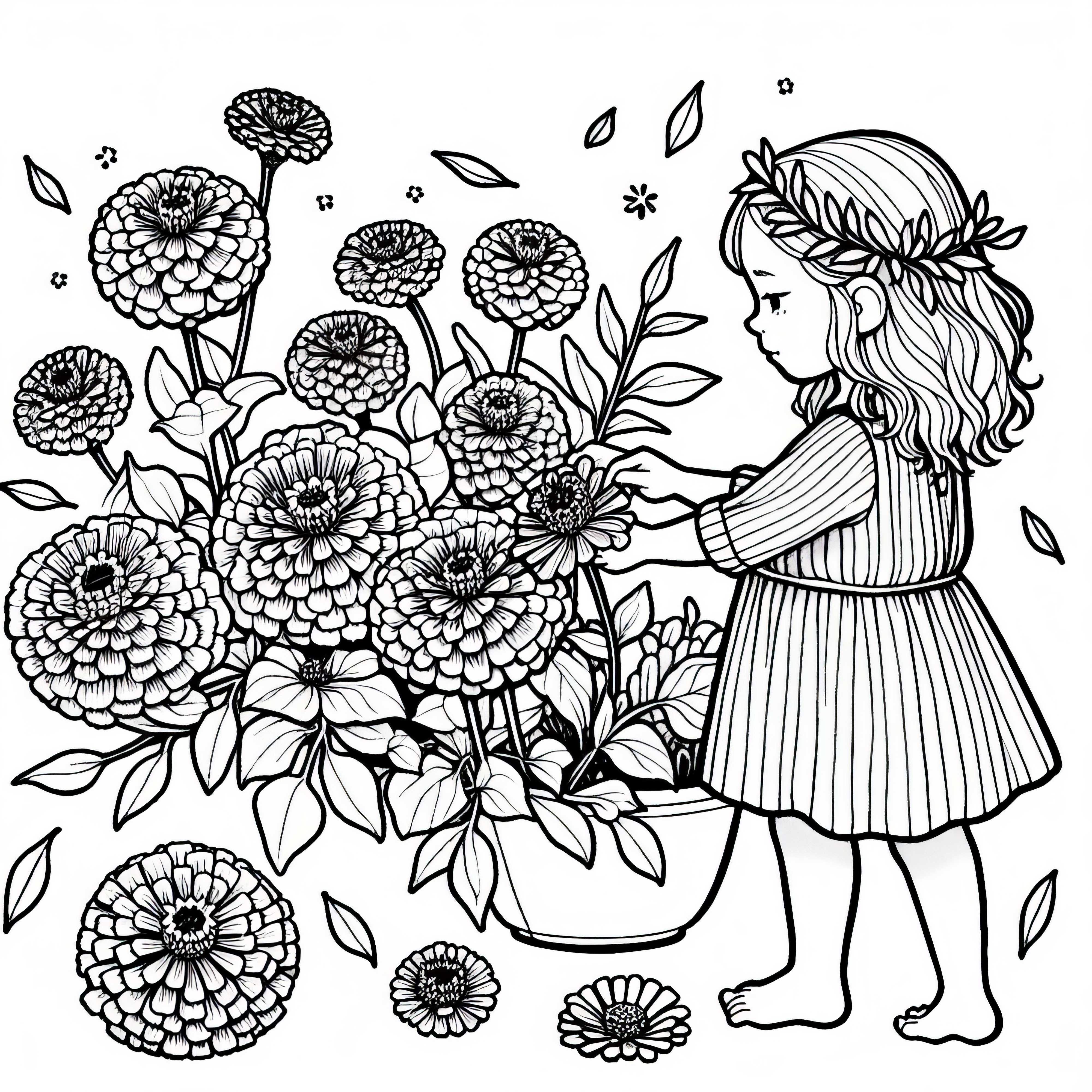 Otrok nabira cvet Zinnija - brezplačna barvna predloga