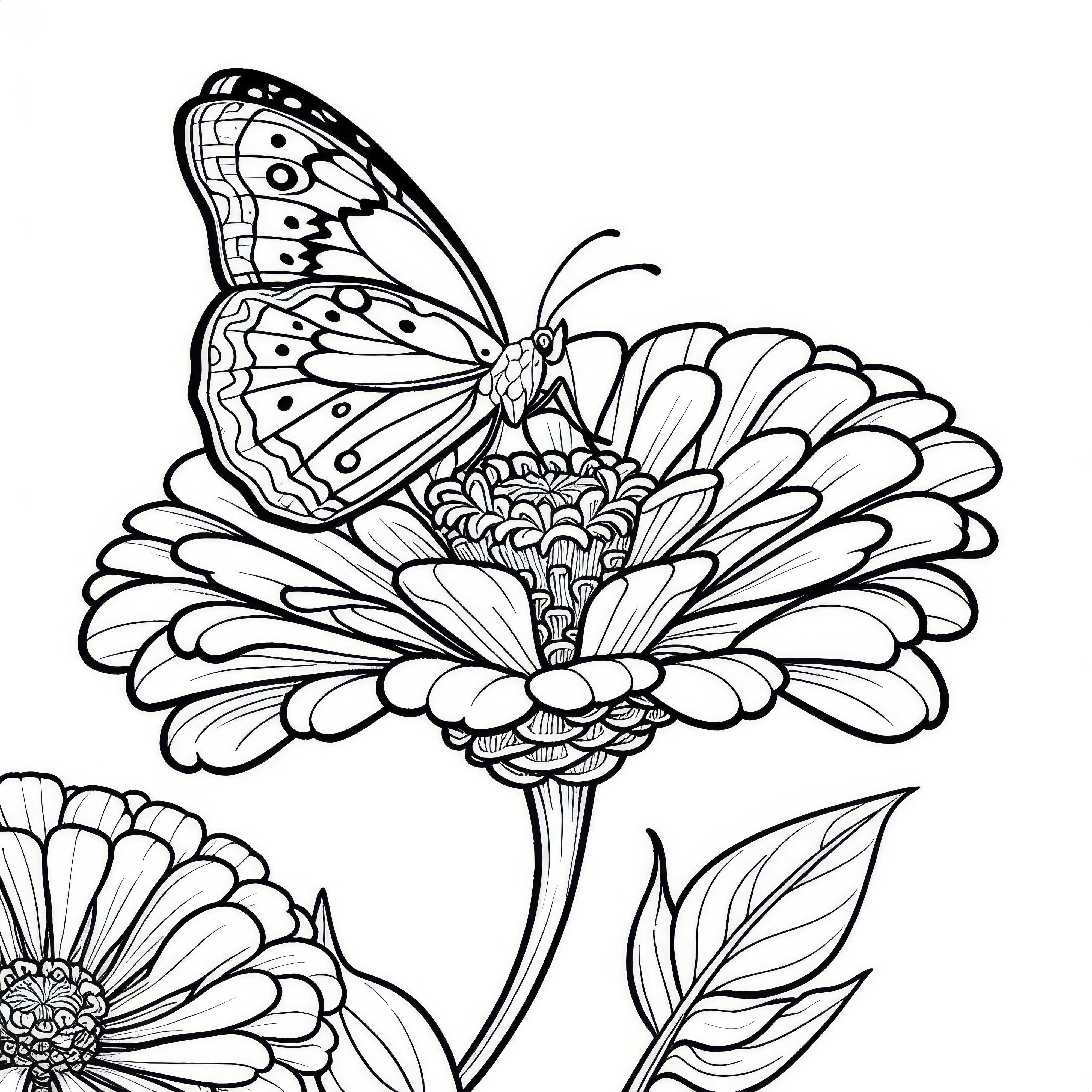 Butterfly sitting on Zinnia flower coloring page
