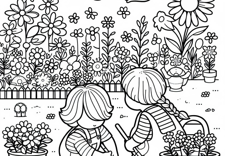 Kinder Pflanzen Frühlingsblumen im Garten Ausmalbild kostenlos Kinder Pflanzen Frühlingsblumen im Garten Ausmalbild kostenlos