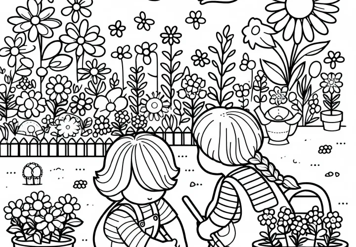 Anak-anak menanam bunga musim semi di taman gambar siap diwarnai gratis Anak-anak menanam bunga musim semi di taman gambar siap diwarnai gratis