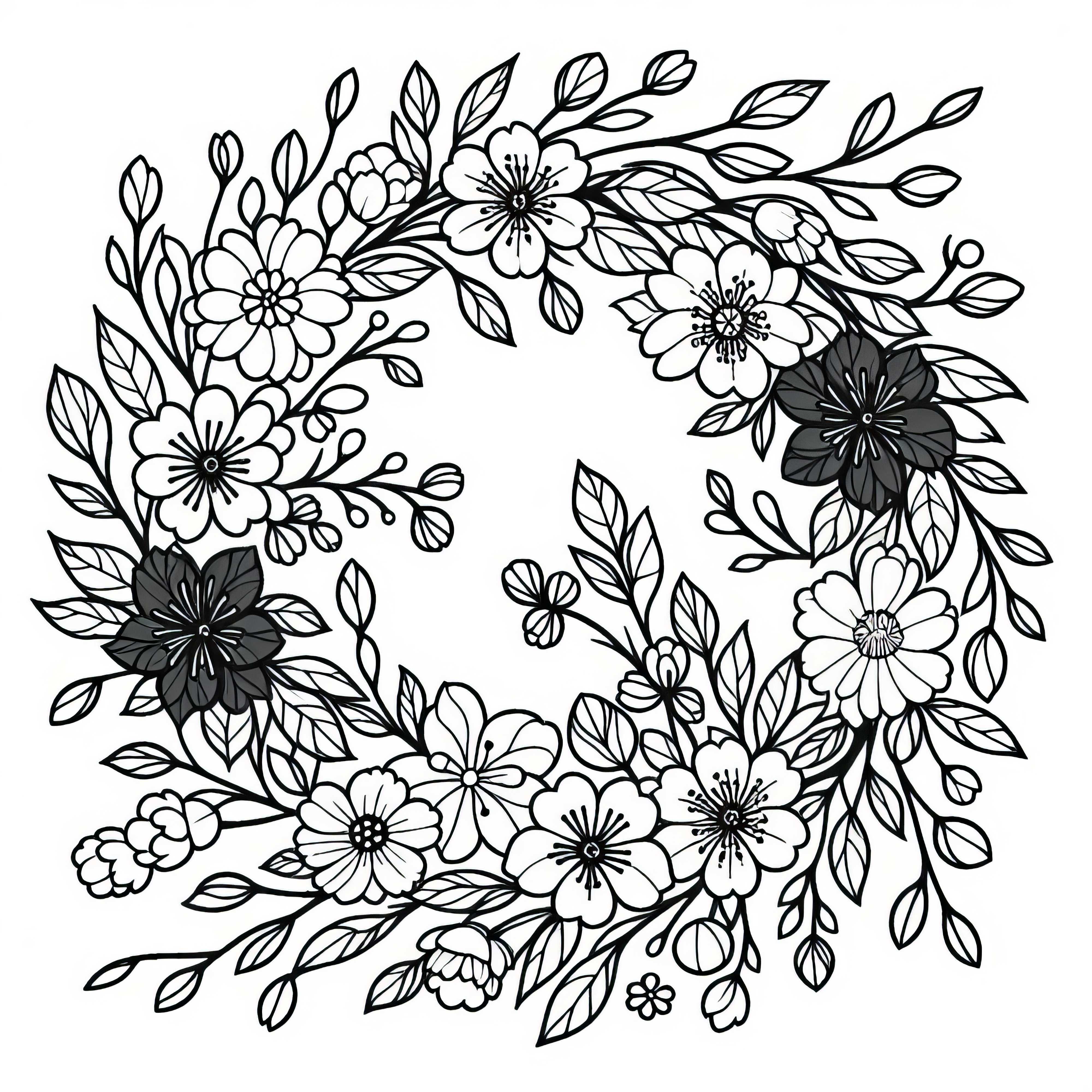Frühlingskranz aus Blumen Malvorlage Gratis