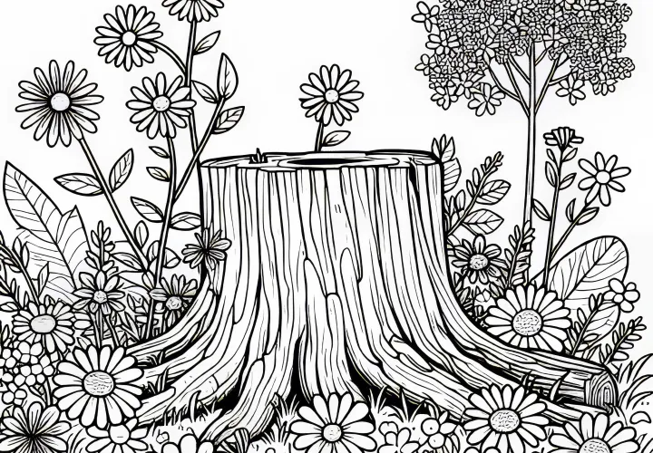 Bunga musim semi tumbuh di sekitar pangkal pohon tua - Template mewarnai gratis Bunga musim semi tumbuh di sekitar pangkal pohon tua - Template mewarnai gratis