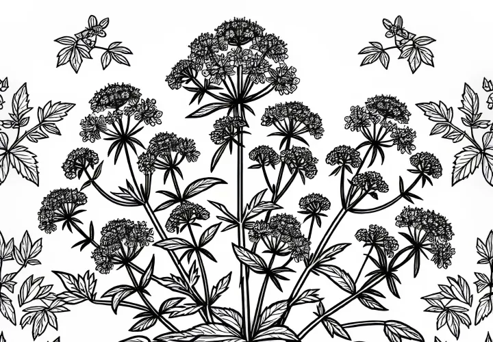 Ausmalbild von Baldrian und Kräutern zum Gratis-Download
