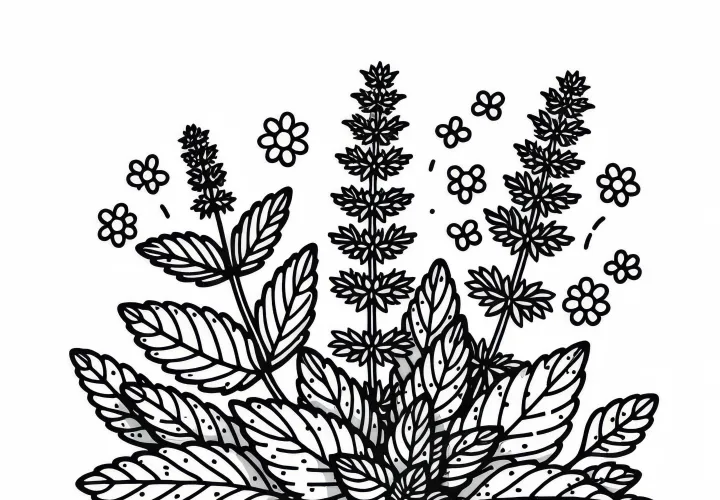 Ausmalbild mit Zitronenmelisse: Kostenlose Malvorlage für Kräuterfans