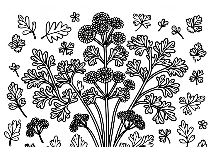 Ausmalbild von Petersilie – Kostenlose Kräuterillustration zum Ausmalen