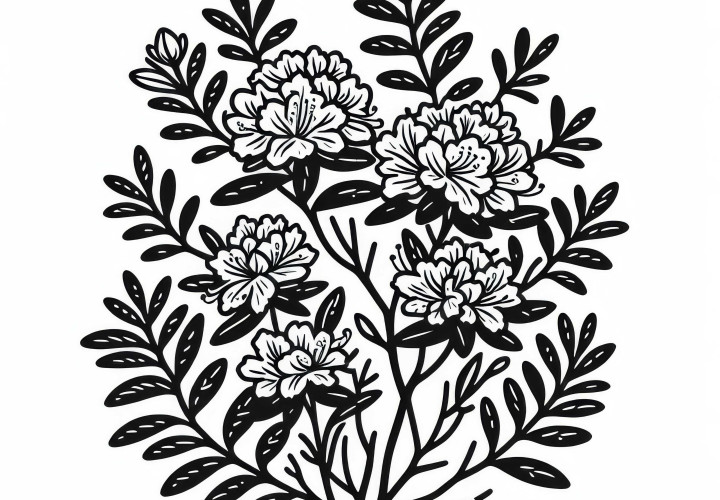 Azalea coloring template for shrubs to color for free