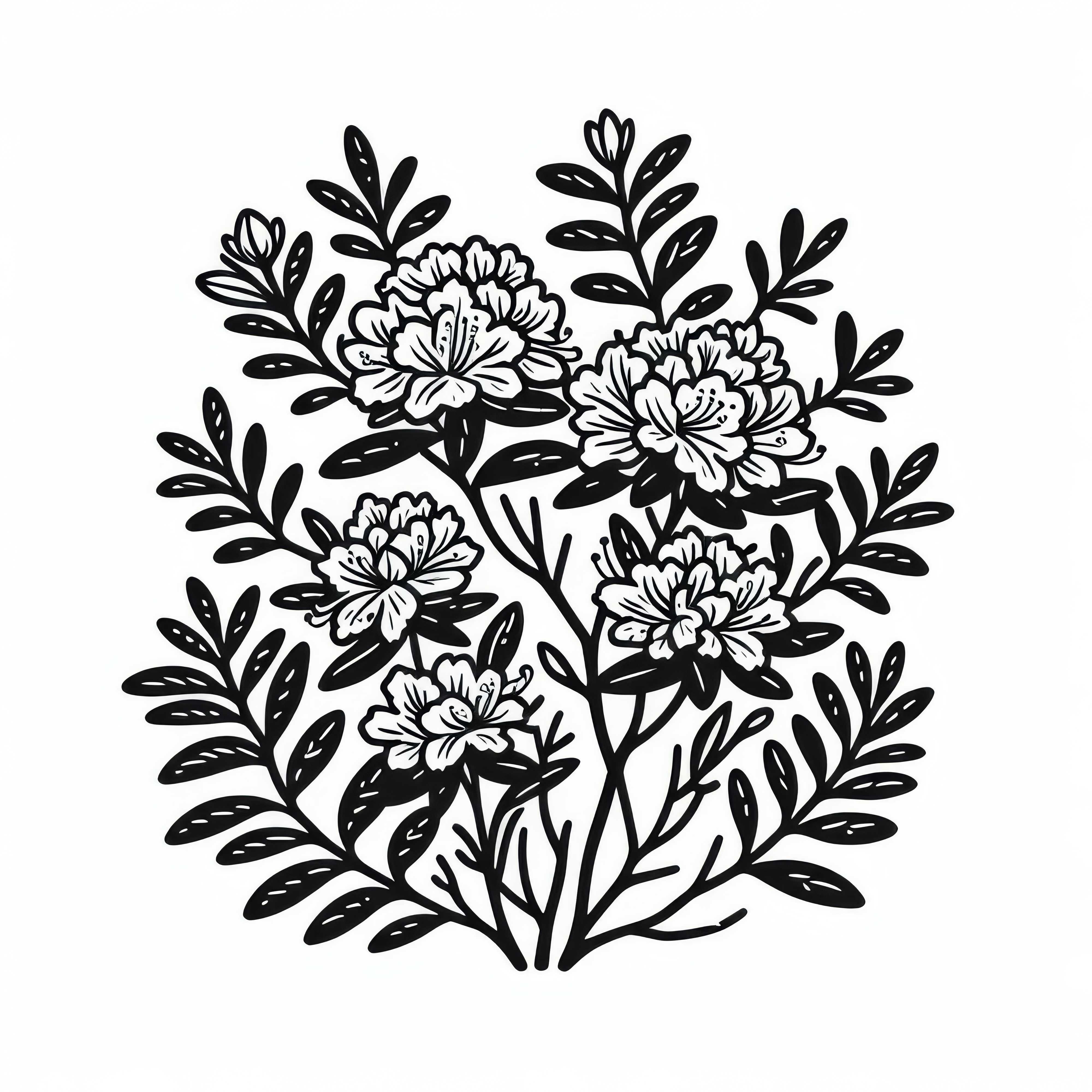 Azalea coloring template for shrubs to color for free