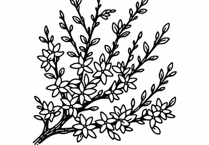 Ausmalbild von Forsythien - Kostenlose Malvorlage für Sträucher