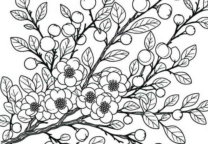 Japanese quince coloring page with bushes - Free to download Japanese Quince Coloring Page with Shrubs – Free to Download