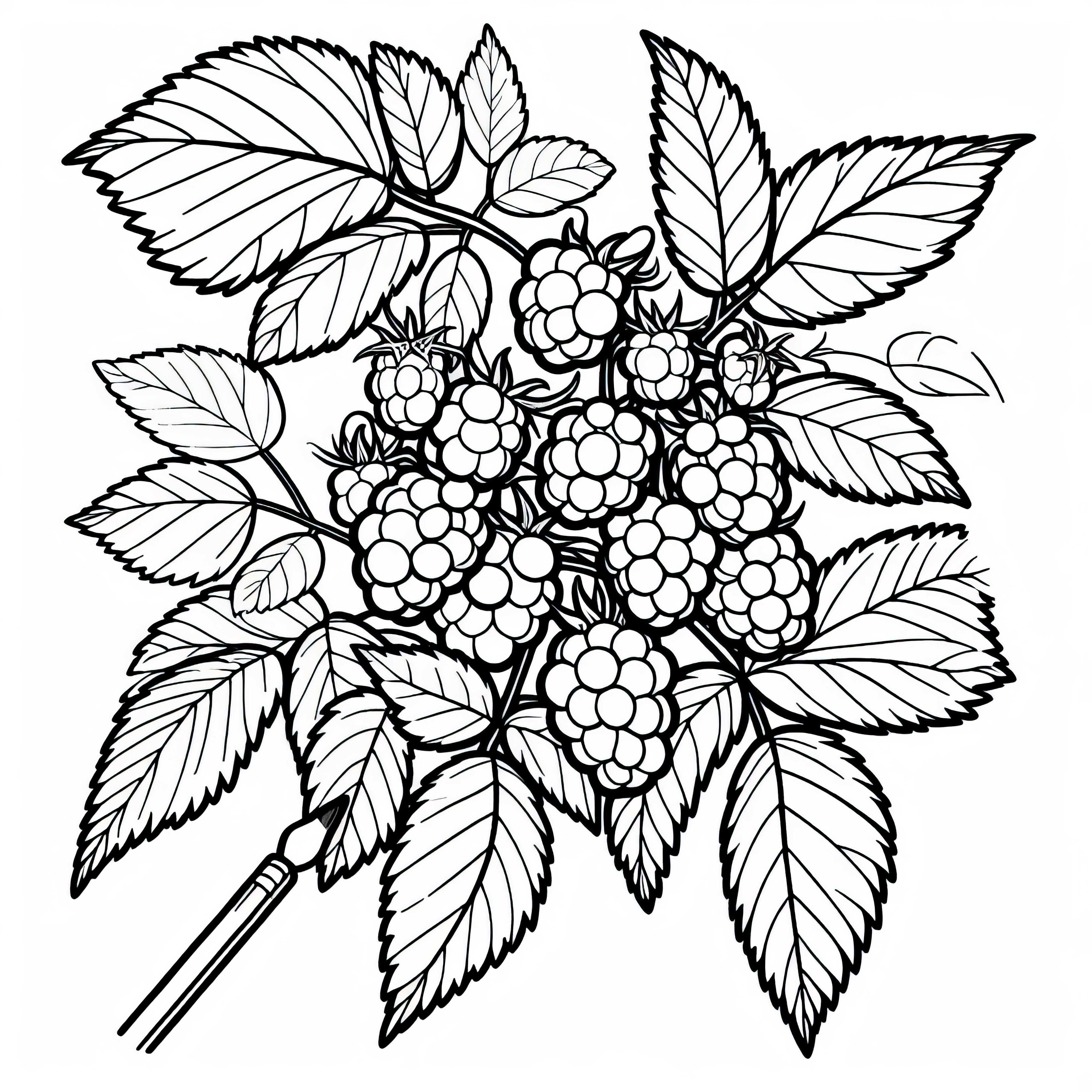 Raspberry bush coloring template for shrubs Free