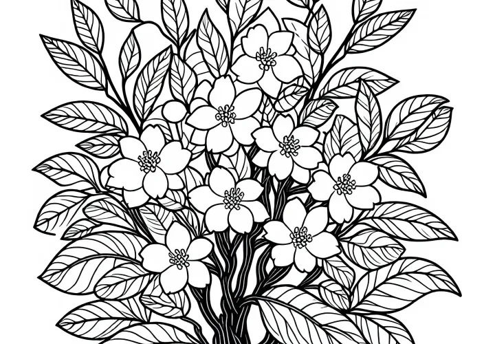 Jasminstrauch Ausmalbild für Sträucher – Kostenlos