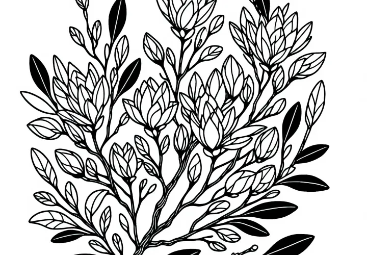 Ausmalbild von Magnoliensträuchern - Kostenloses Download-Angebot
