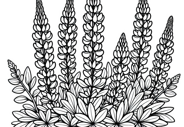 Free download of a coloring page of the lupine with bushes Free coloring page of the lupine with shrubs to download