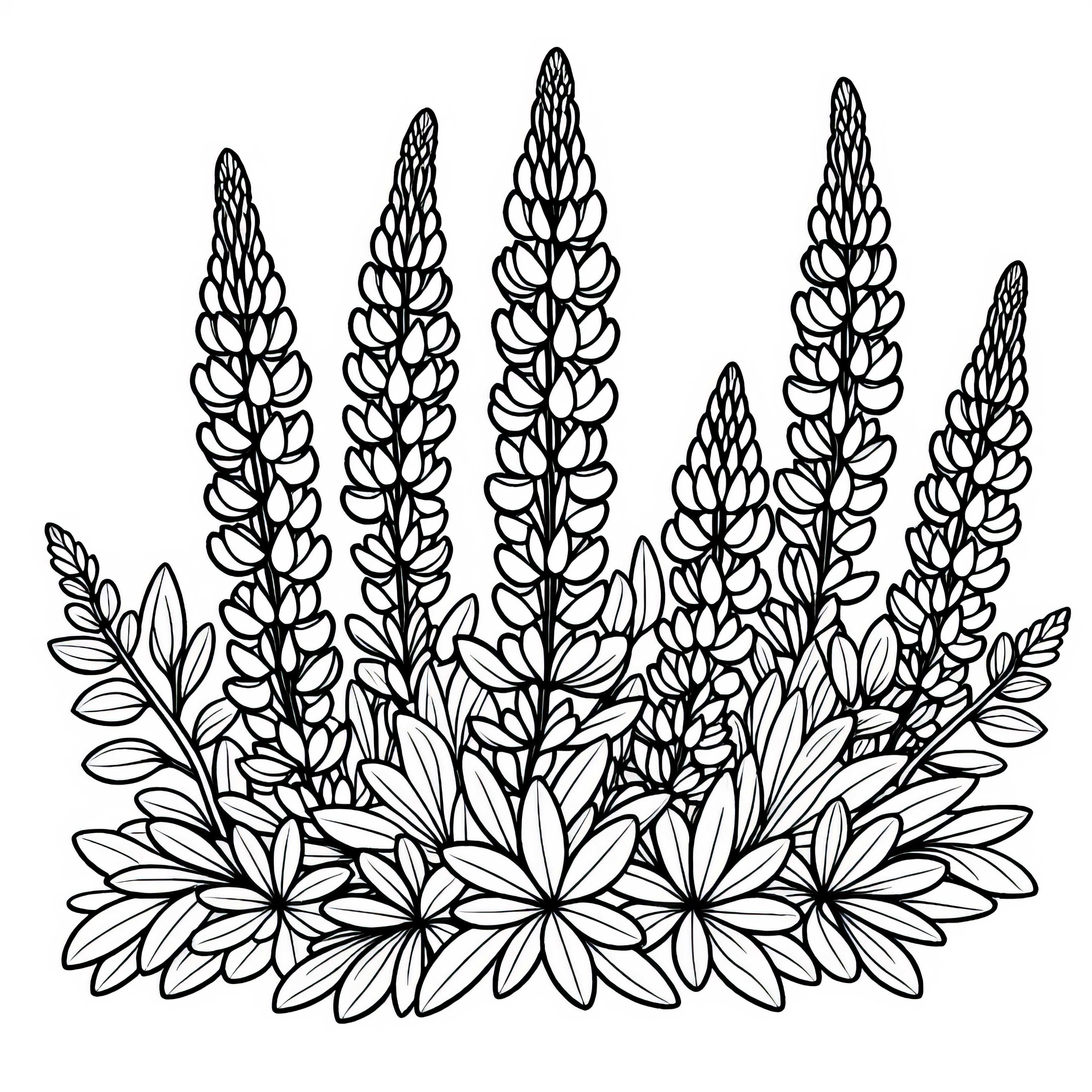 Free download of a coloring page of the lupine with bushes