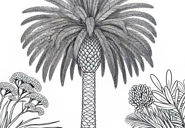 Ausmalbild einer Washington-Palme – Washingtonia Robusta kostenlos downloaden