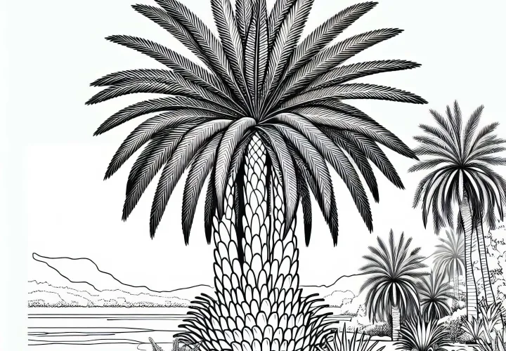 Ausmalbild einer Doumpalme (Hyphaene thebaica) – Kostenloses Motiv