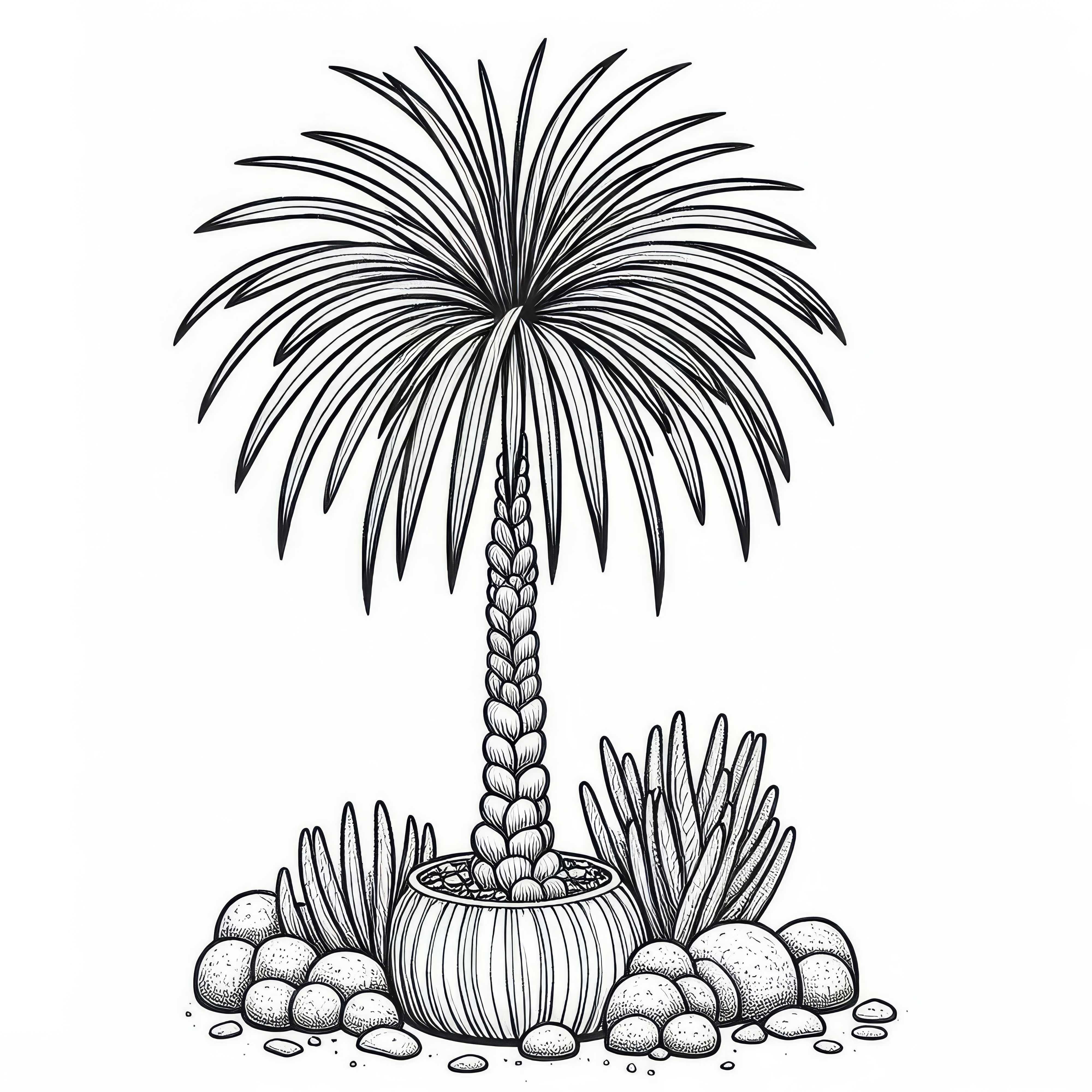 Ausmalbild der Zwergpalme (Chamaerops humilis) – Kostenloses Motiv zum Ausmalen