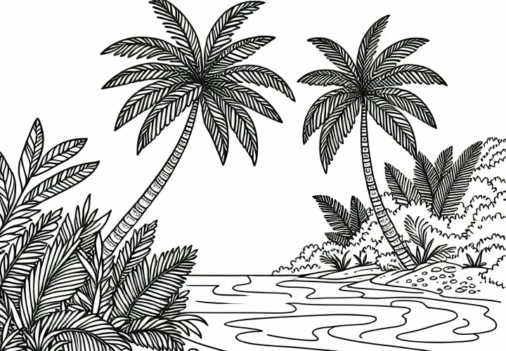 Coconut Palm Coloring Page Free – High-Quality Coloring Image