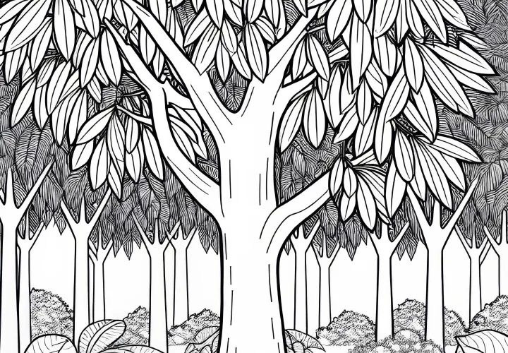 Free coloring page of a rubber tree