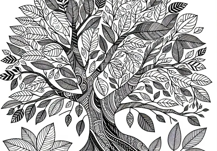 Free coloring page of a teak tree
