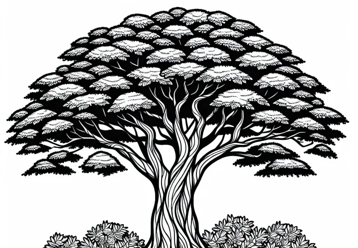 Free downloadable coloring page of an ebony tree