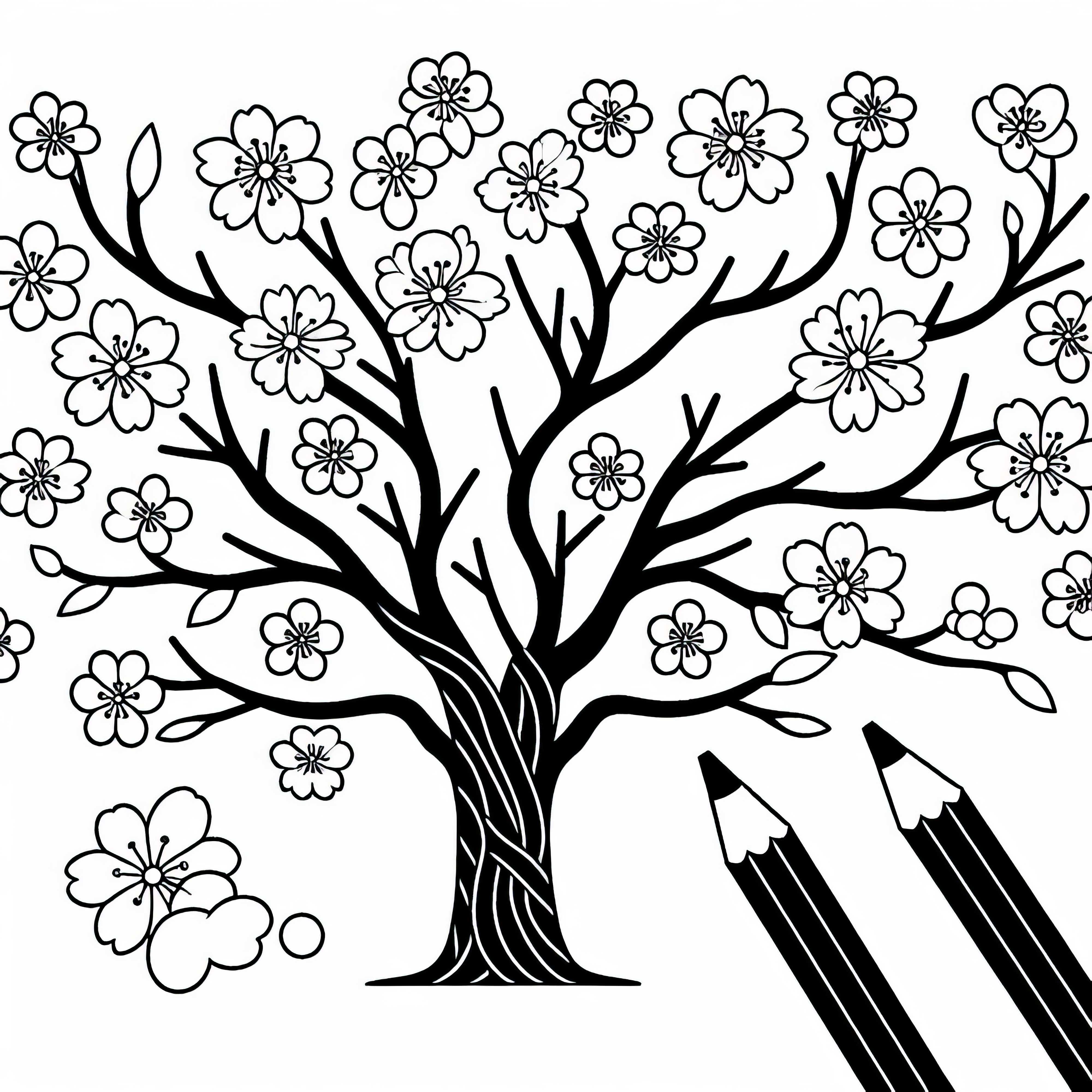 Image à colorier gratuit d'un cerisier