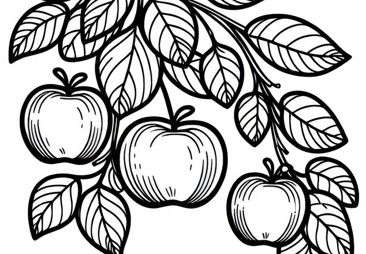 Téléchargez gratuitement un dessin à colorier d'une pomme sur un pommier