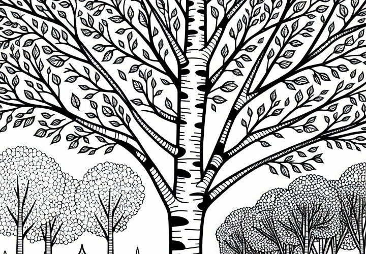 Dessin à colorier d'arbre à feuilles caduques gratuit