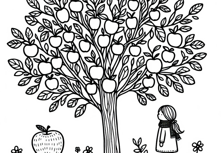 Dítě pod jabloní omalovánka zdarma
