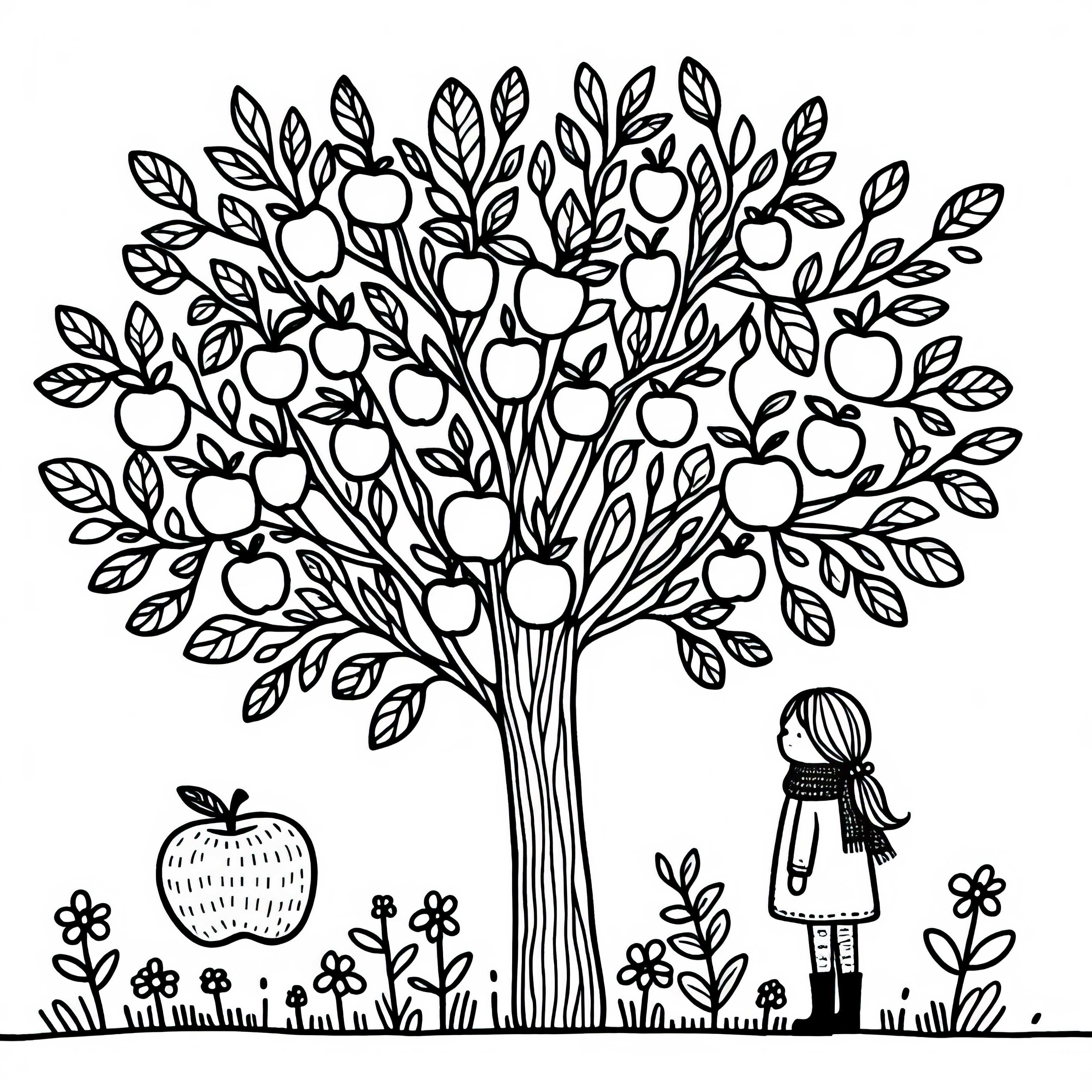 Child under apple tree coloring page free Child under apple tree coloring page free