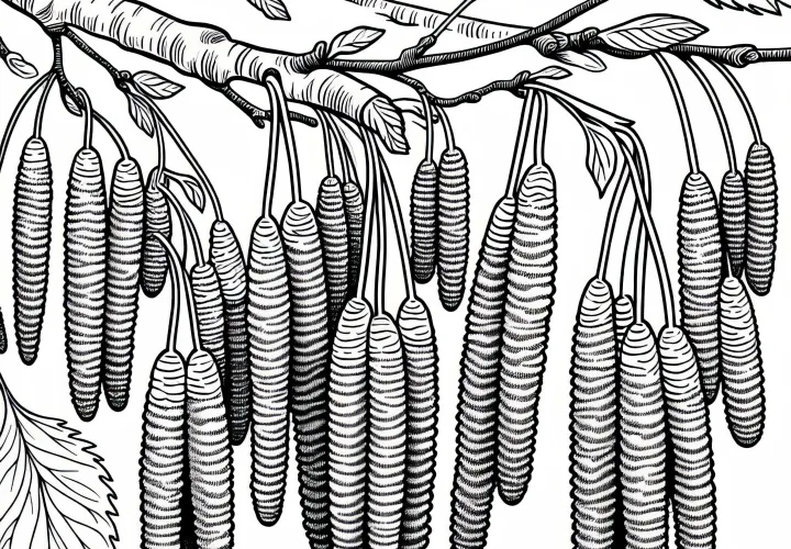 Birkenkätzchen an Birke – Kostenloses Ausmalbild