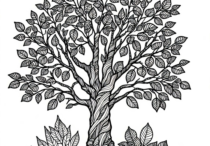 Image à colorier d'un arbre feuillu à télécharger gratuitement