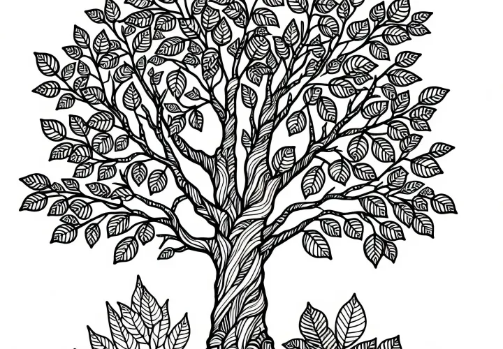 Ausmalbild eines Laubbaums zum kostenlosen Download