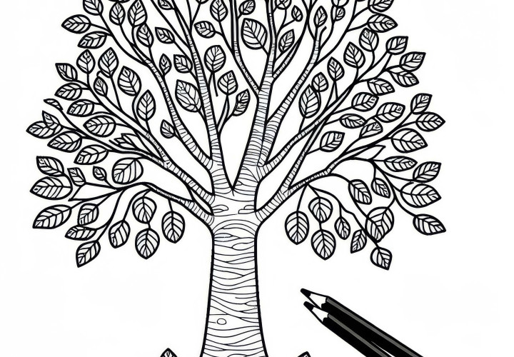 Téléchargez gratuitement une image à colorier d'un arbre feuillu et essayez-la