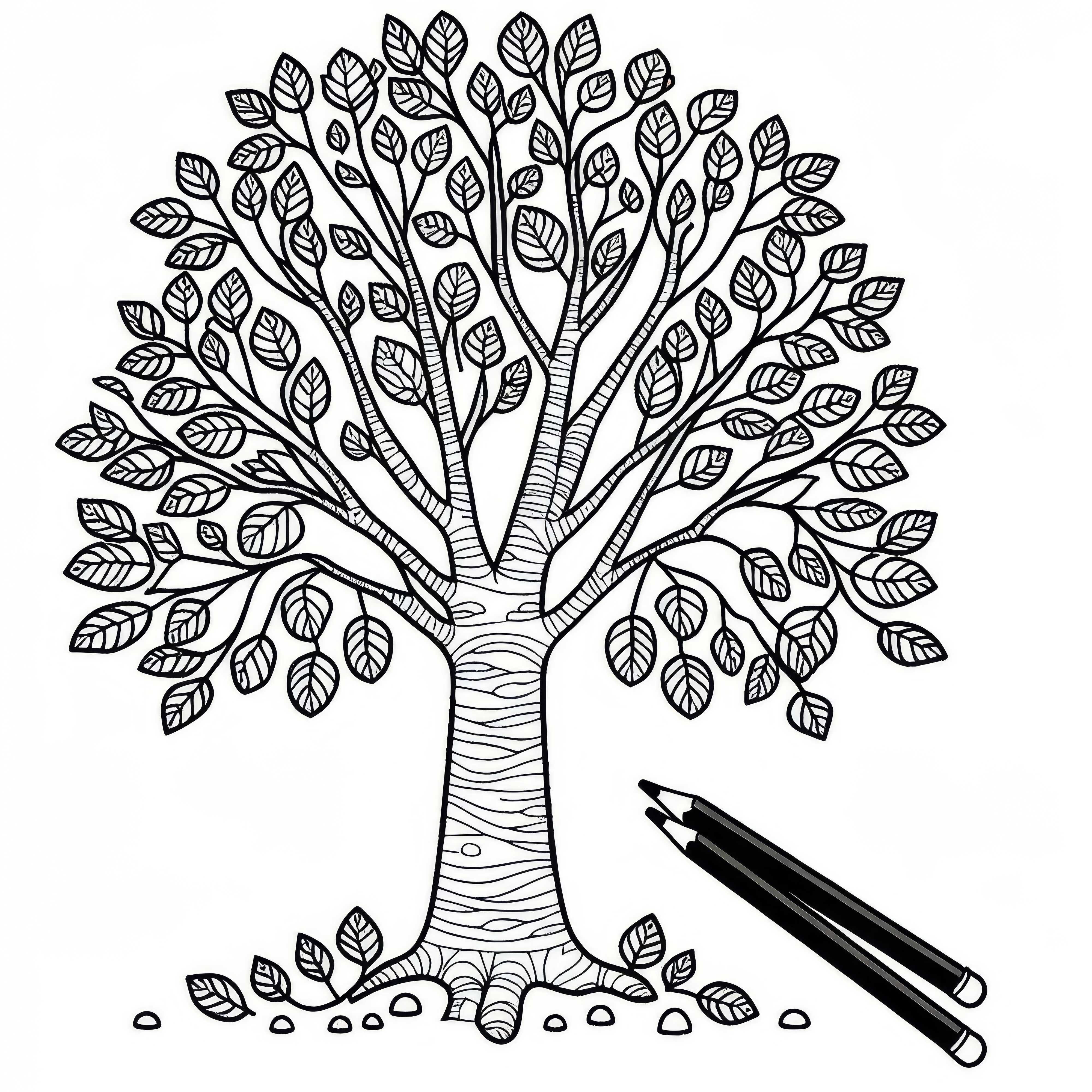 Téléchargez gratuitement et essayez un dessin à colorier d'un arbre à feuilles