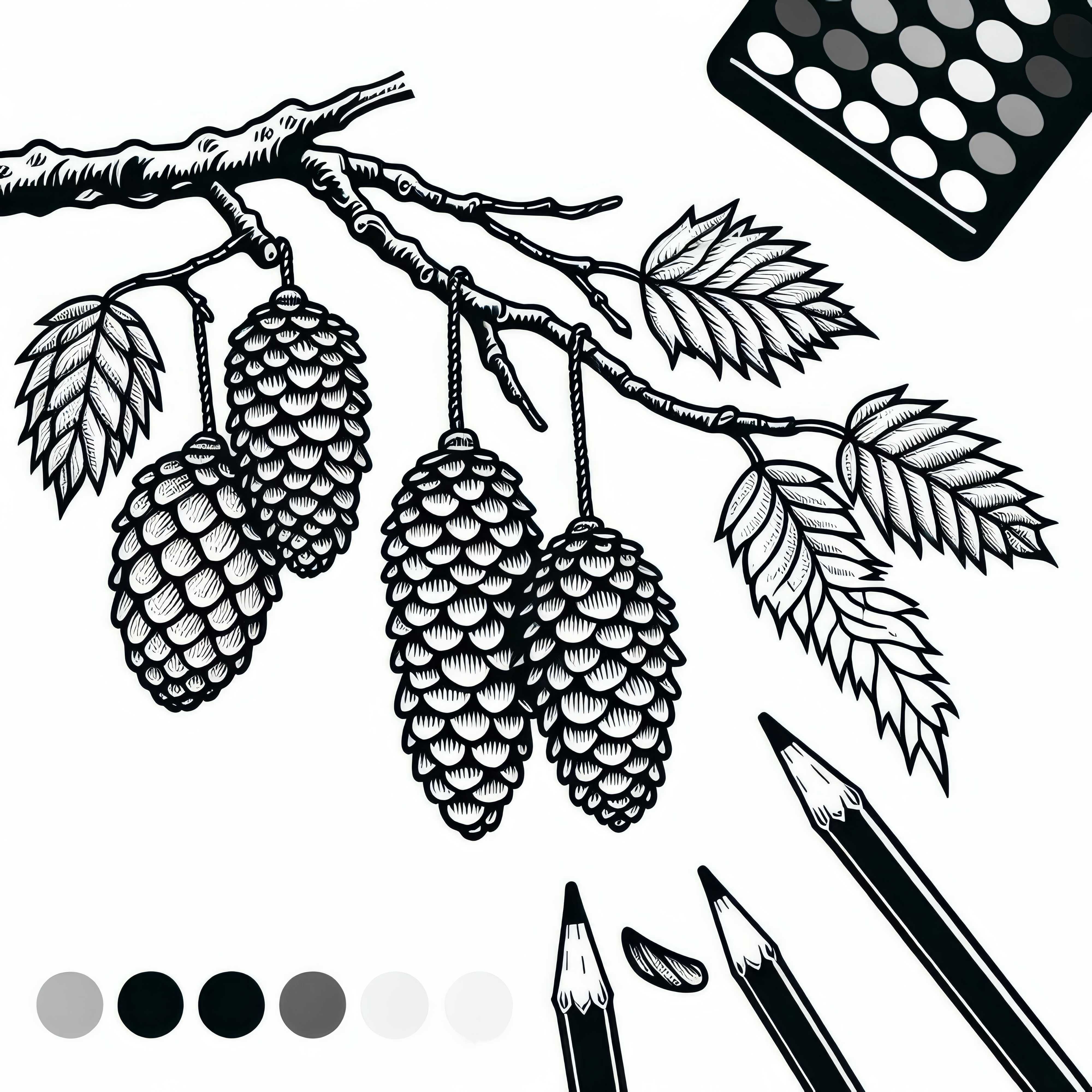 Free coloring page of a fir cone Free coloring page of alder cones