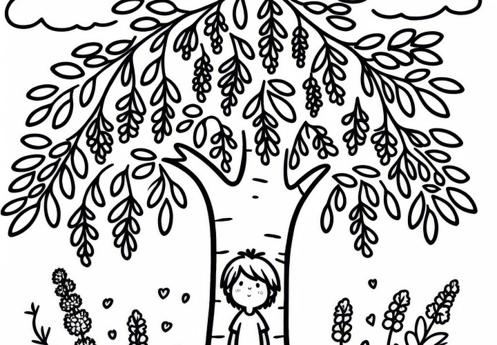 Un enfant sous un orme – Dessin à colorier gratuit