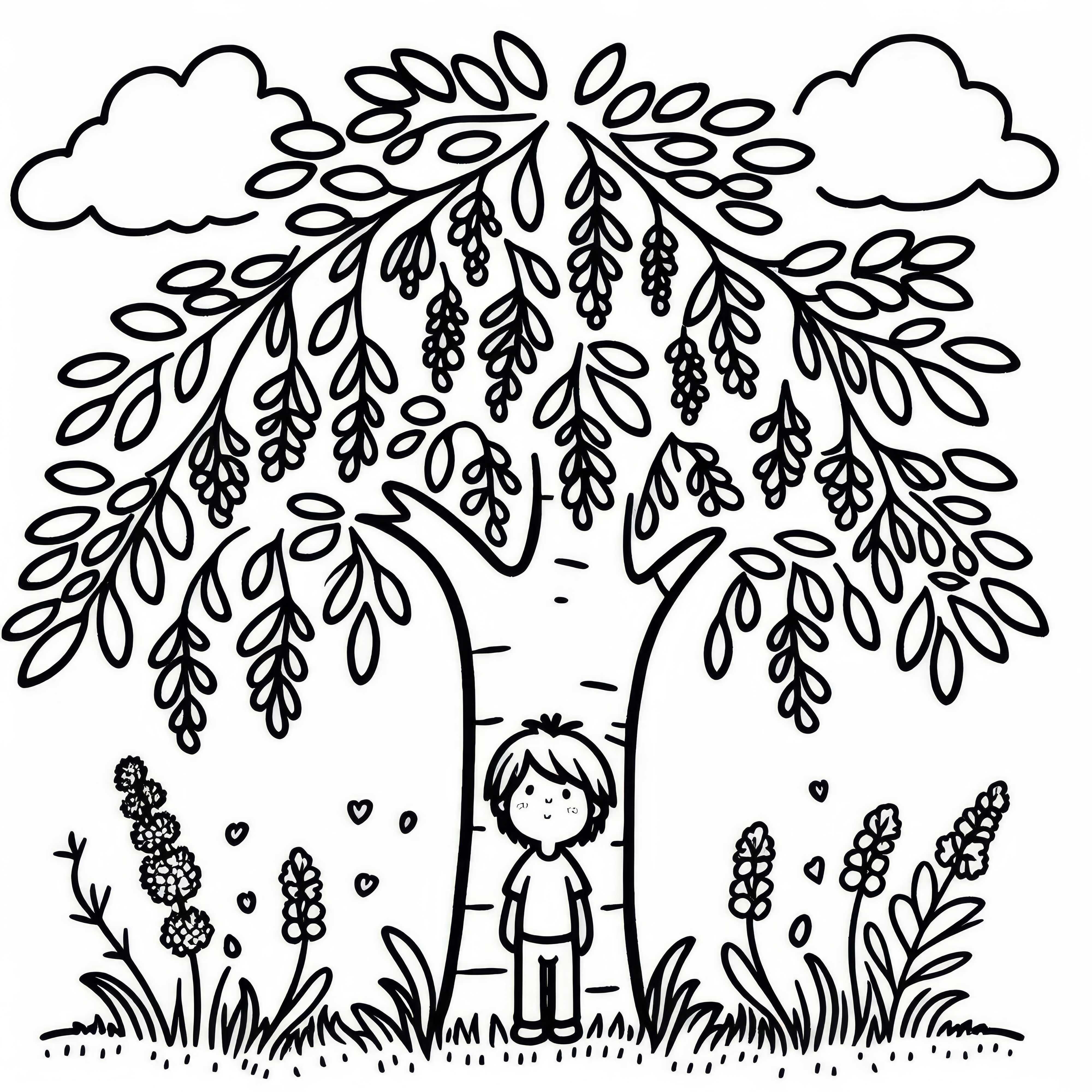 L'enfant est sous le chêne - Image à colorier gratuite