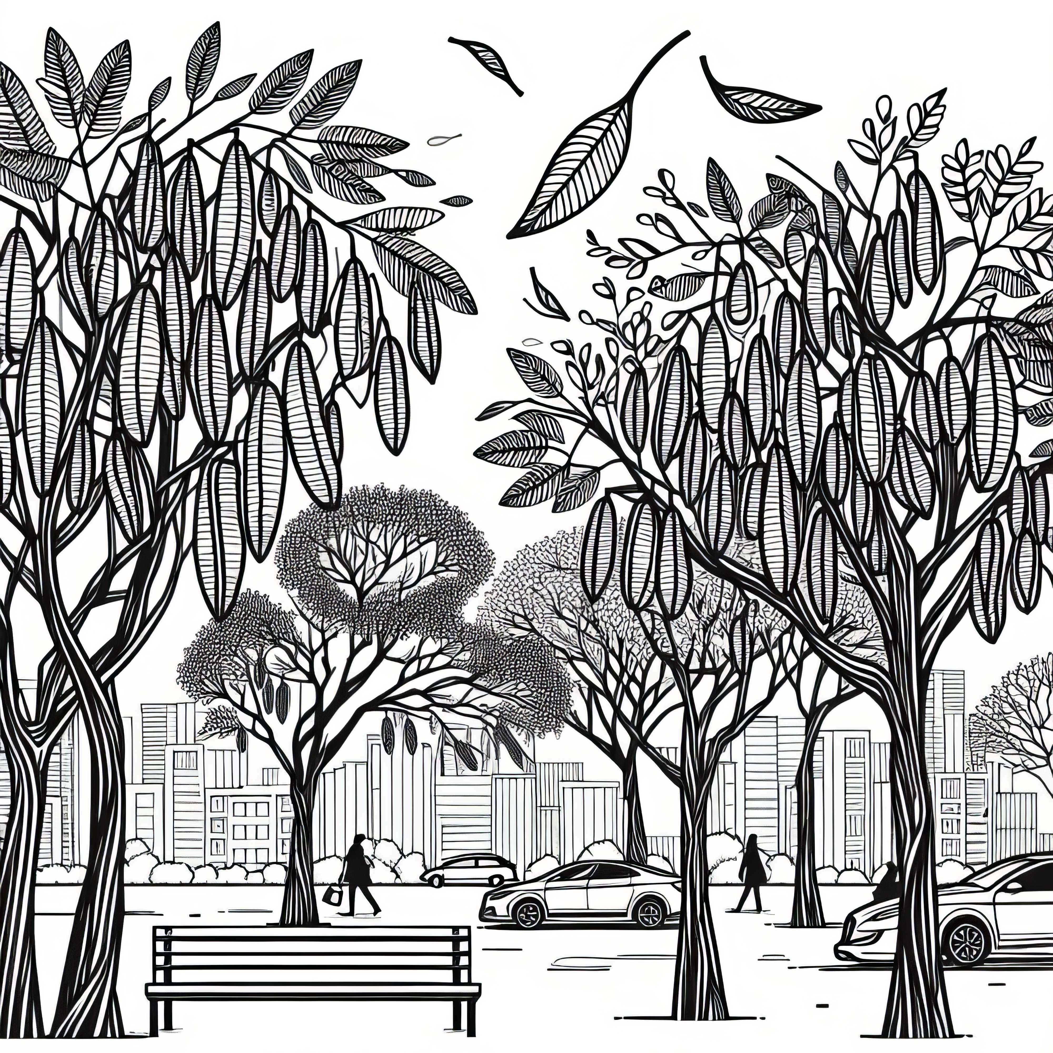 Gleditschien dans le parc urbain - dessin à colorier gratuit